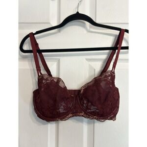 Victorias Secret Dream Angels Bra 34DDD Lace Pushup Unlined Lingerie Maroon